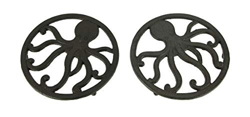 Brown Cast Iron Coastal Octopus Trivets or Wall Hangings Set of 2