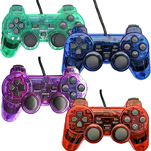 Wired Controller for PS2 Playstation 2 Dual Shock Pack of 4RedBlueGreenPurple