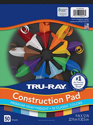 Tru Ray Heavyweight Construction Paper Pad 10 Assorted Colors 9  x 12  50 Sheets