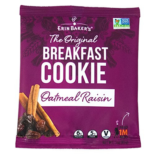 Erin Baker s Breakfast Cookies Oatmeal Raisin Whole Grain Vegan Non GMO 3 ounce  Pack of 12