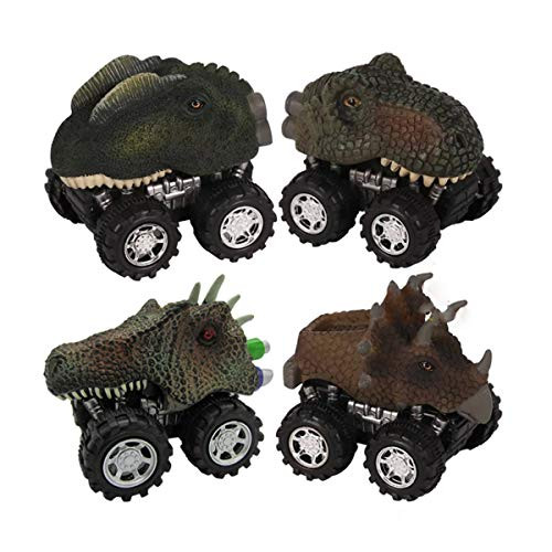 Pull Back Vehicles,Dinosaur Cars, 4 Pack Dinosaur Pull Back Dinosaur Vehicle Set with Big Tire Wheel, Mini Animal Pull Back and Go Car Toy Play Set, Kids Party Favors Birthday Gift