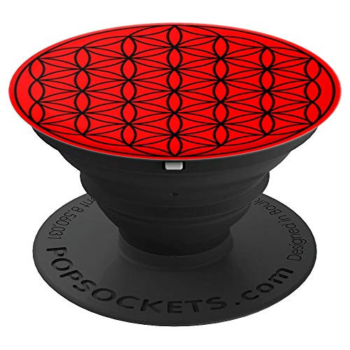 Sacred Geometry Black Flower of life with Red Background PopSockets Grip and Stand for Phones and Tablets