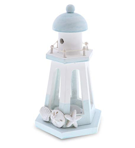 CoTa Global Blue Lagoon Lantern Wooden Lighthouse Tealight Candle Holder 85 Inch Nautical Light House Decorative Sculptures Tabletop Party   Home Decor Centerpieces Lighthouse Figurine Collection