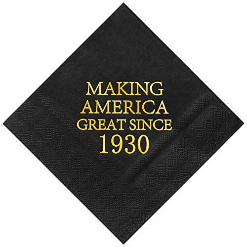 Crisky 90th Birthday Napkins Black and Gold Dessert Beverage Cocktail Cake Napkins 90th Birthday Decorations Party Supplies Making America Great Since 1930 50 Count 3 Ply