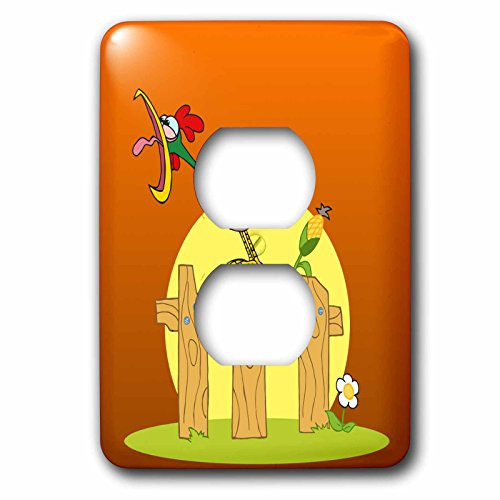 3dRose lsp 55559 6 Crowing Rooster on Orange Background 2 Plug Outlet Cover