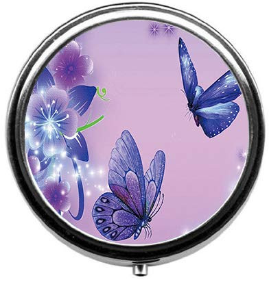 Eareeco   Butterfly Round Pill Case Pill Box Pill Case Case  Three Compartment Pill Box Pill Case