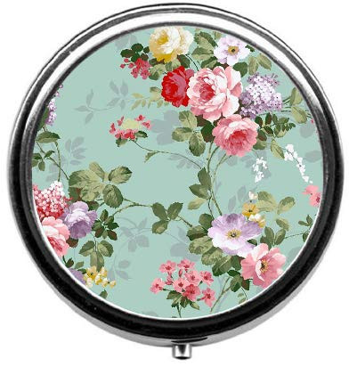 Eareeco   Vintage Floral Flowers Fashion Round Pill Case Pill Box Pill Case Case  Three Compartment Pill Box Pill Case