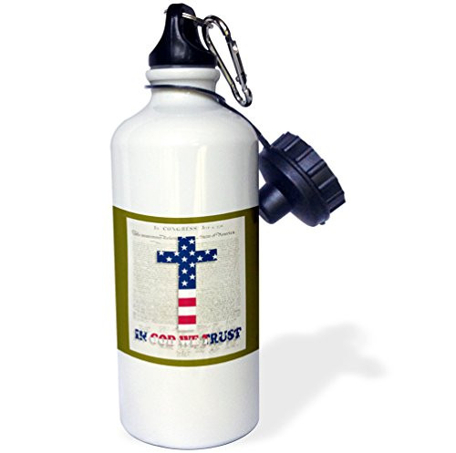 3dRose  Declaration of Independence background with Christian cross in USA colors  Sports Water Bottle 21 oz White