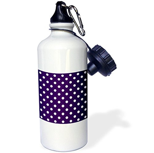 3dRose  Dark Purple and White Polka Dot Print  Sports Water Bottle 21 oz White