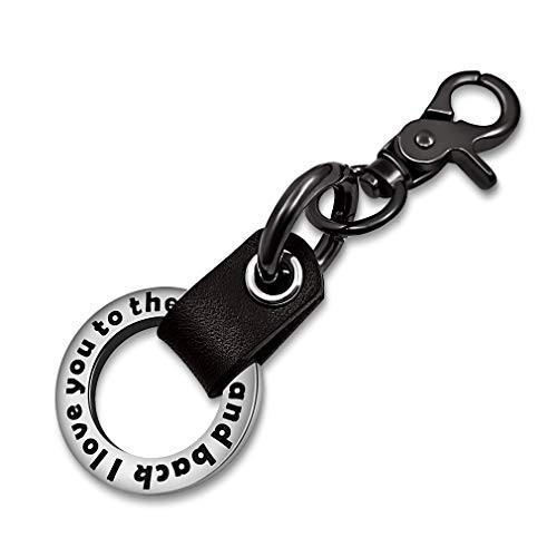 I Love you To the Moon and Back Keychain Keyring Girlfriend Boyfriend Valentine s Day  Black Leather
