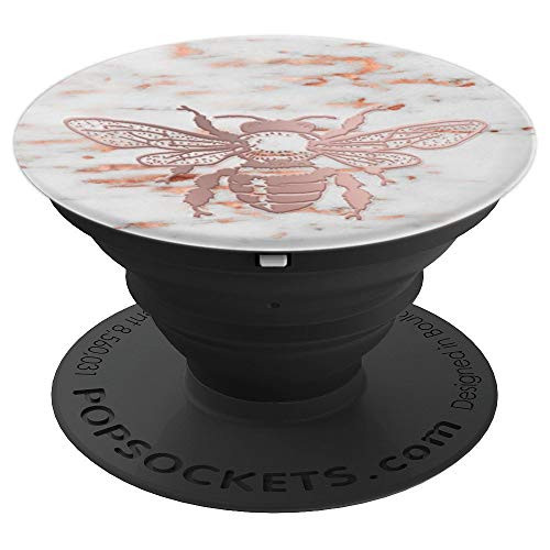 Golden Rose Pink honeybee On Gray White marbled Look PopSockets Grip and Stand for Phones and Tablets Golden Rose Pink honeybee On Gray White marbled Look PopSockets Grip and Stand for Phones and Tablets