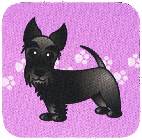 3dRose CST 40869 2 Cute Black Scottie Cartoon Dog Purple with Pawprints Soft Coasters Set of 8