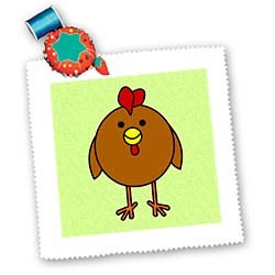 3dRose LLC Cute Brown Chicken with Green Background 10 by 10 Inch Quilt Square