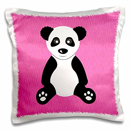 3dRose pc 40914 1 Cute Cartoon Panda on Pink Fur Print Background Pillow Case 16 by 16