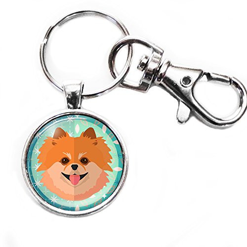 Cute Pomeranian Silver Keychain with Large Lobster Claw