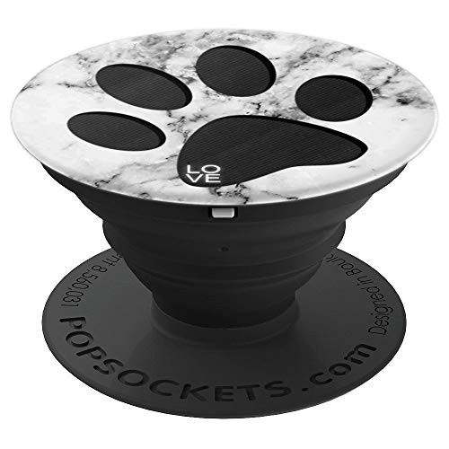 Black Dog Paw Print on White Gray Marbled Look PopSockets Grip and Stand for Phones and Tablets Black Dog Paw Print on White Gray Marbled Look PopSockets Grip and Stand for Phones and Tablets