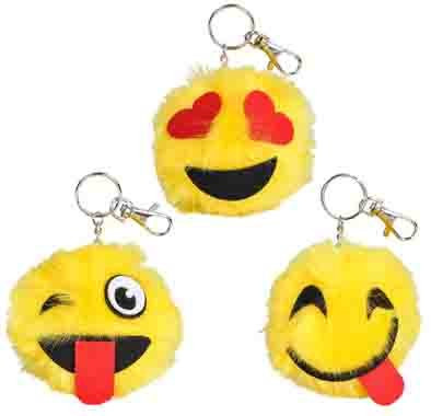 4 Yellow Emoji Pom Pom Keychains 6 Emoticon Prints Fur Key Chains