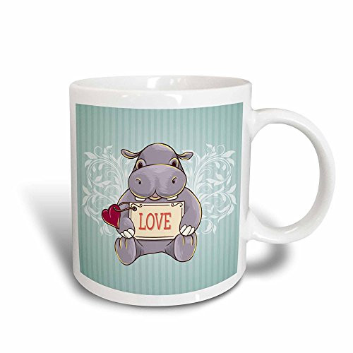 3dRose Mug Cute Hippopotamus Holding Love Sign With Heart With Blue Striped Background Valentine Or Any Day  mug 119045 3    11oz   Transforming Black White