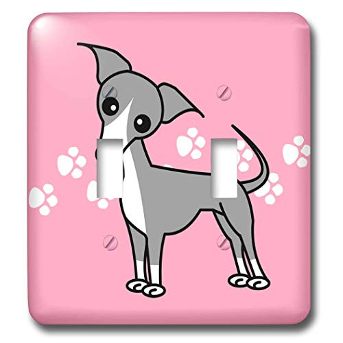 3dRose lsp 12091 2 Cute Italian Greyhound Grey Pink Pawprint Background Double Toggle Switch