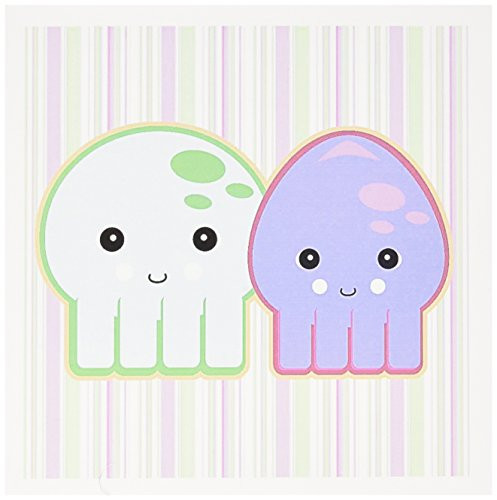 3dRose Cute Kawaii Octopus and Squid Pals on Striped Background   Greeting Cards 6 x 6 inches set of 6  gc 102745 1