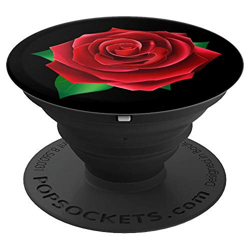 Cute Red Roses Colourful Flower on a Black Background PopSockets Grip and Stand for Phones and Tablets