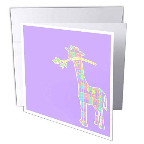 3dRose Cute Plaid Giraffe with Branch on Purple Background   Greeting Cards 6 x 6 inches set of 12  gc 39752 2