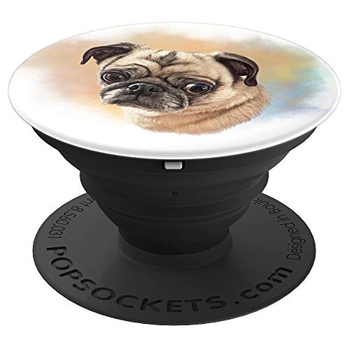 Cute Pug Dog On Watercolor Background PopSockets Grip and Stand for Phones and Tablets
