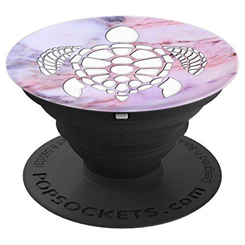 Silver White Sea Turtle Phone Grip On Pink Grey Background PopSockets Grip and Stand for Phones and Tablets