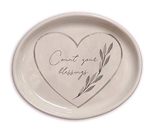 ReLIVE Decorative Expressions 4x6 Ceramic Oval Trinket Jewelry Tray Count Your Blessings