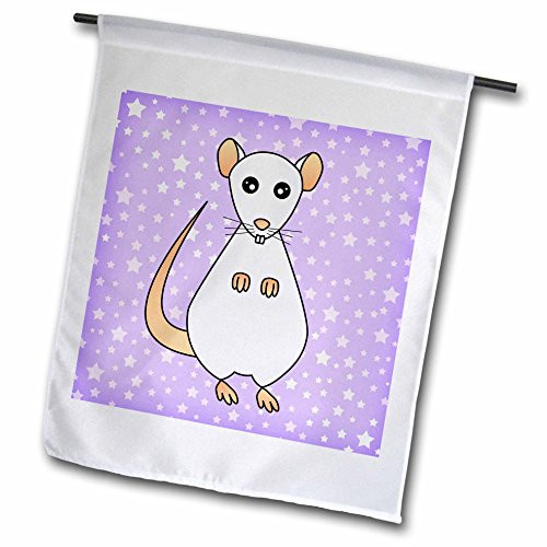 3dRose fl 10803 1 Cute White Rat Purple Star Background Garden Flag 12 by 18 Inch