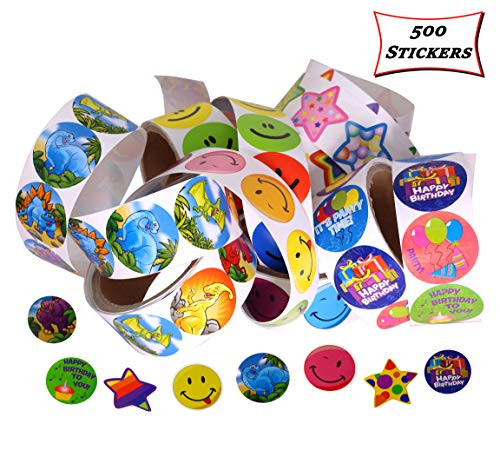 Smart Novelty Sticker Roll Assortment for Kids Prizes - 5 Rolls of 100 Stickers A Total of 500 Stickers Per Order