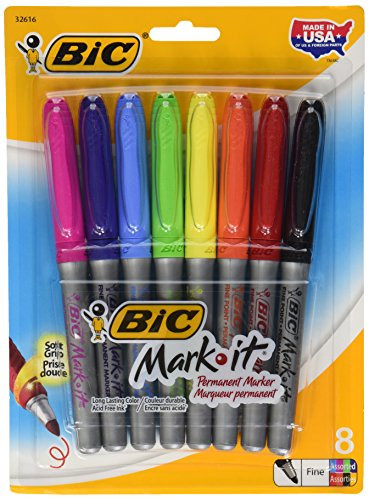 BIC Mark-It Permanent Markers Color Collection, Fine Point, Assorted, 8 ct