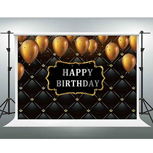 GESEN 30th 40th 50th 60th Happy Birthday Backdrop for Photography 10x7ft Golden Balloon Black Leather Square Photo Background Men Women Baby Birthday Party Background Photo Studio Props LSGE1359