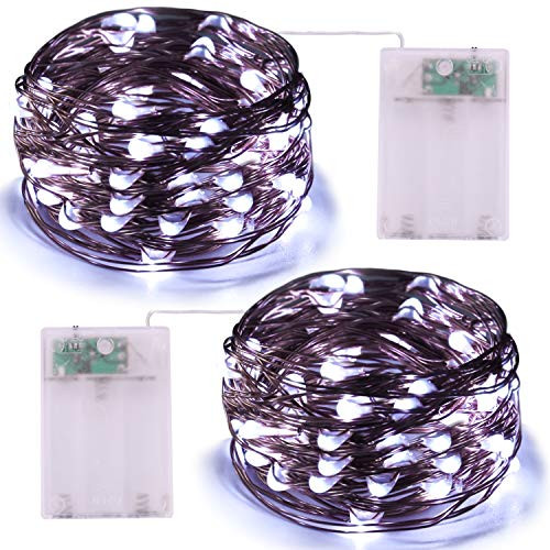 Battery Operated String Lights   2Pack 164ft Cool White Mini Battery Powered LED String Lights Fairy Lights Copper Wire Lights Twinkle Firefly Lights for Christmas Party Wedding Bedroom Garden Decora