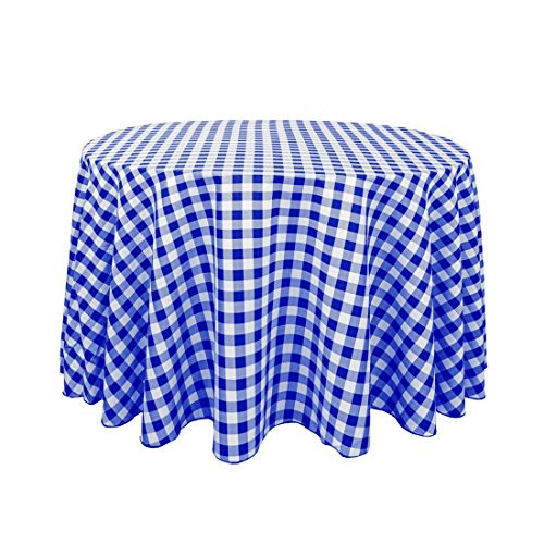 LinenTablecloth 108 Inch Round Polyester Tablecloth Blue   White Checker