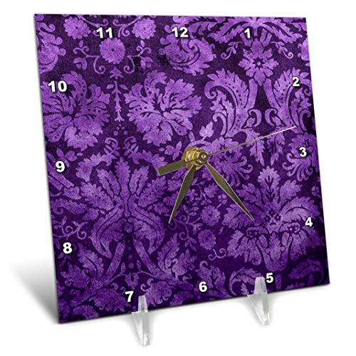 3dRose dc 32491 1 Decorative Vintage Floral Wallpaper Purple Desk Clock 6 by 6 Inch