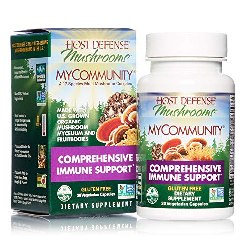 Host Defense MyCommunity Capsules Advanced Immune Support Mushroom Supplement with Lions Mane Reishi Vegan Organic 30 Capsules  15 Servings