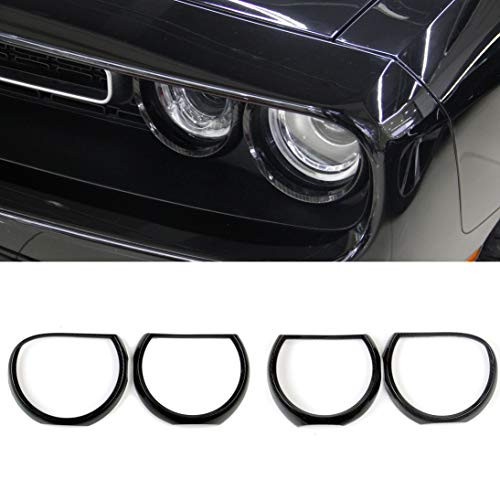 jstotrim Headlight Cover Trims for Dodge Challenger Bezels Carbon Fiber Pattern Front Light Decorative Accessories fit for 2015 2019 Challenger