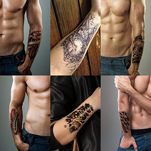 Leoars 3D Arm Temporary Tattoo Stickers Waterproof Body Arm Fake Tattoo Sticker Body Makeup Painless Tattoo for Men Women Removable 6 Sheet