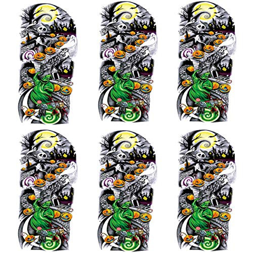 Leoars Nightmare Before Christmas Large Arm Tattoos 6 Sheet Fake Halloween Half Arm Sleeve Temporary Tattoo Stickers for Adults Men Women Girls Kids Halloween Parties Makeup