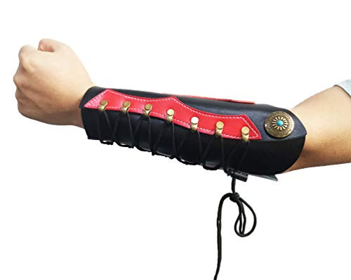 Nachvorn Leather Archery Arm Guards?Arm Protector Hunting Shooting Arrow Bow Gear Accessories Gauntlet Cuff Medieval Bracers Red