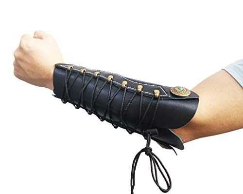 Nachvorn Leather Archery Arm Guards?Arm Protector Hunting Shooting Arrow Bow Gear Accessories Gauntlet Cuff Medieval Bracers Black