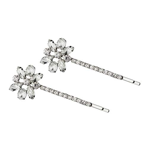 Lurrose Crystal Flower Hair Pins Elegant Rhinestone Floral Bobby Pins Bridal Hair Clip for Women  Silver