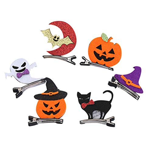Lurrose 6pcs Halloween Cartoon Hairpins Pumpkin Ghost Bat Cat Hat Hair Barrettes Hair Clips Cute Dress Up Party Accessories for Girls Children