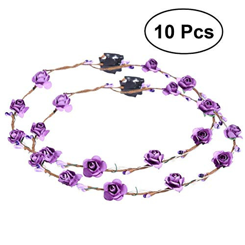 Frcolor 10pcs LED Flower Wreath Headband Crown Floral Wreath Garland Headbands for Festival Wedding Party