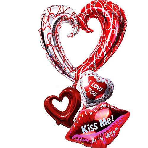 BinaryABC Valentines Day Decorations BalloonsLove Heart Foil BalloonI LOVE YOU KISS ME Mylar Balloons4Pcs