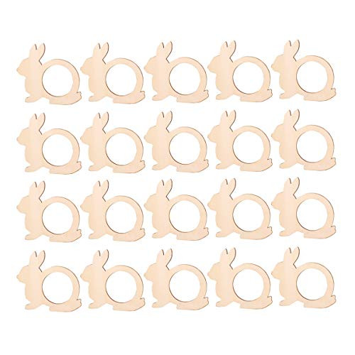 NUOBESTY 20pcs Easter Napkin Rings Rabbit Shape Wooden Napkin Holders Rings Serviette Buckles for Easter Wedding New Years Party Dining Table Decoration Supplies