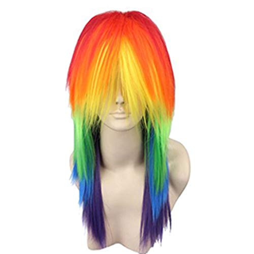 Anogol Hair Cap Long Straight Cosplay Wig Synthetic Wig for Kids Multi Colored Cosplay Wig Anime Wig for Halloween Party