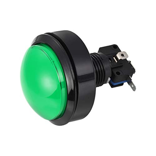 uxcell Game Push Button 62mm Round 12V LED Illuminated Push Button Switch with Micro Switch for Arcade Video Games Green 1pcs