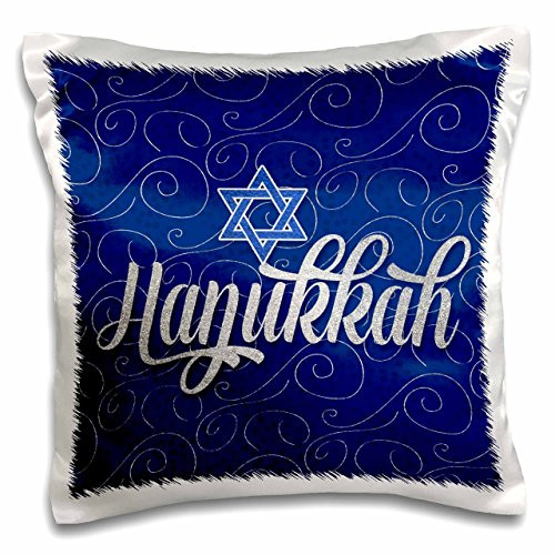 3D Rose Star of David with Silver and Blue Hanukkah Word Art Pillow Case, 16" x 16"